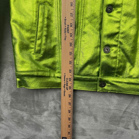 Valabasas Da Vinci Mens Metallic Denim Jacket Lime Green Neon Streetwear Size M - Picture 10 of 16